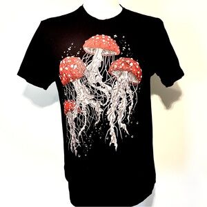 Threadless Black T-Shirt with Red Washrooms/jellyfish Design